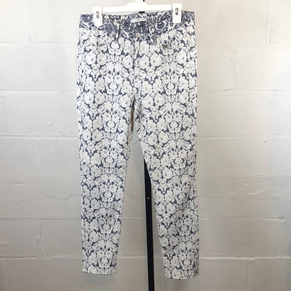 7 For All Mankind Lace Denim Pants Size 29 Blue White Skinny Stretch #e11 - Picture 3 of 11